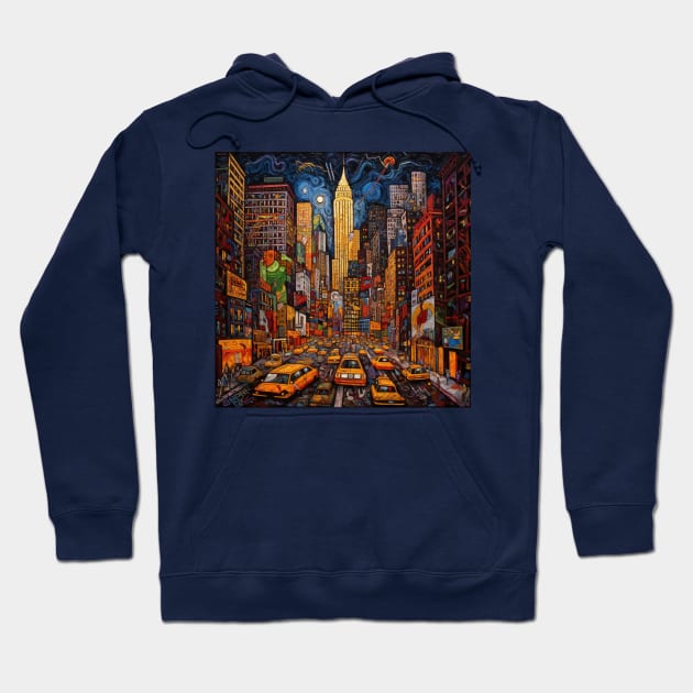 Night in Iconic New York City in Art Brut Style Hoodie by EpicFoxArt